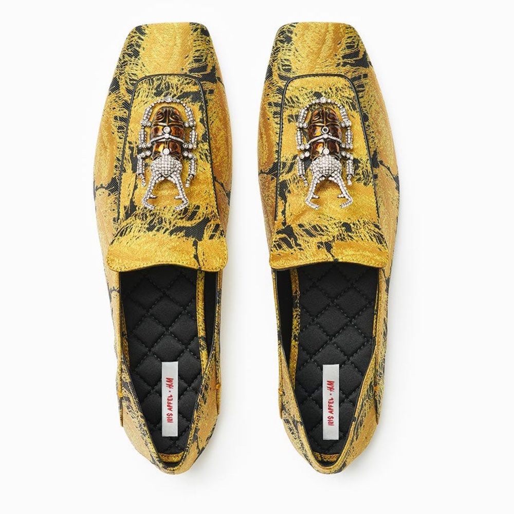 H&M x Iris Apfel Embellished Brocade Beetle Slippers, 9